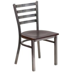 Flash Furniture XU-DG694BLAD-CLR-WALW-GG Restaurant Chair w/ Ladder Back & Walnut Wood Seat - Steel Frame, Silver, Clear Coated