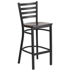 Flash Furniture XU-DG697BLAD-BAR-WALW-GG Commercial Bar Stool w/ Ladder Back & Walnut Wood Seat, Black