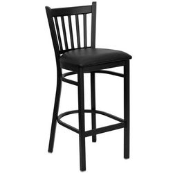 Flash Furniture XU-DG-6R6B-VRT-BAR-BLKV-GG Commercial Bar Stool w/ Metal Vertical Slat Back & Black Vinyl Seat, Black