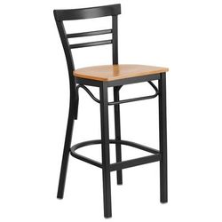 Flash Furniture XU-DG6R9BLAD-BAR-NATW-GG Commercial Bar Stool w/ Metal Ladder Back & Natural Wood Seat, Black