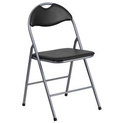 Flash Furniture YB-YJ806H-GG Folding Chair w/ Black Vinyl Back & Seat - Metal Frame, Silver