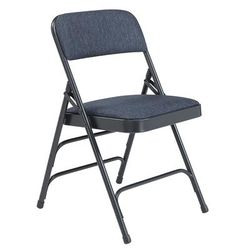 National Public Seating 2304 Folding Chair w/ Imperial Blue Fabric Back & Seat - Steel Frame, Char-Blue