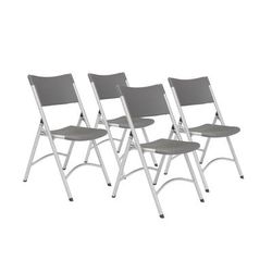 National Public Seating 620 Folding Chair w/ Charcoal Slate Plastic Back & Seat - Steel Frame, Silver, Green, Pack of 4