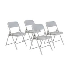 National Public Seating 802 Folding Chair w/ Gray Plastic Back & Seat - Steel Frame, Gray, Pack of 4