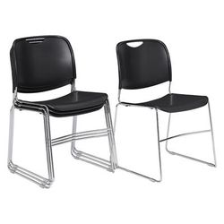 National Public Seating 8510 Stacking Chair w/ Black Plastic Back & Seat - Steel Frame, Chrome Plated, Pack of 4