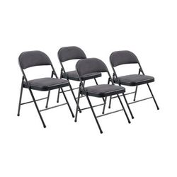 National Public Seating 974 Folding Chair w/ Star Trail Blue Fabric Back & Seat - Steel Frame, Navy Blue