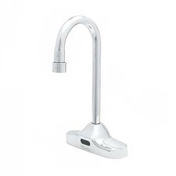 T&S EC-3107 Deck Mount Electronic Faucet - 4" Centers, Gooseneck Spout, Chrome Plated Brass, Stainless Steel