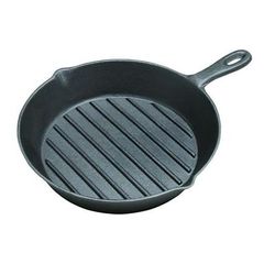 Tomlinson 1024972 Cast Iron Ribbed 2" D Grill Pan w/ Handle, 11 1/4" Diam, Black