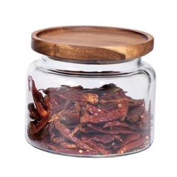 Anchor Hocking 97692AHG17 48 oz Mini Montana Glass Jar w/ Acacia Wood Lid, Clear