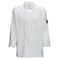 Winco UNF-5WM Double Breasted Chef's Jacket w/ Long Sleeves - Poly/Cotton, White, Medium
