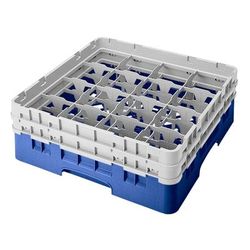 Cambro 16S434168 Camrack Glass Rack w/ 16 Compartments - 16 Gray Extenders, Blue, 2 Gray Extenders