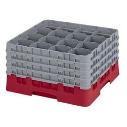 Cambro 16S900163 Camrack Glass Rack w/ 16 Compartments - 16 Gray Extenders, Red, 4 Soft Gray Extenders, Full Size