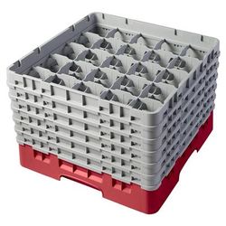 Cambro 25S1114163 Camrack Glass Rack w/ (25) Compartments - (6) Gray Extenders, Red, Red Base, 6 Soft Gray Extenders