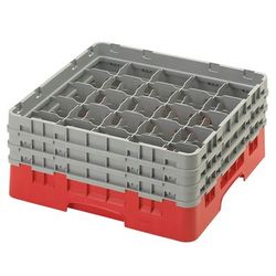 Cambro 25S638163 Camrack Glass Rack w/ (25) Compartments - (3) Gray Extenders, Red, Red Base, 3 Soft Gray Extenders