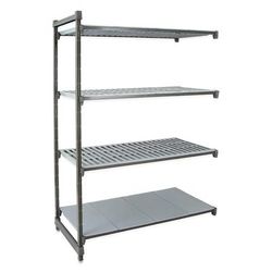 Cambro CBA184272VS4580 42" NSF 4-Tier Polymer Shelf Kit - Camshelving Basics Plus, 18"W, 72"H, 1 Solid, 3 Vented Shelves, 42" x 18" x 72", Gray