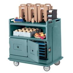 Cambro MDC24401 44 1/2" Polymer Beverage Service Cart, 30"D x 44"H, Blue, Recessed Top