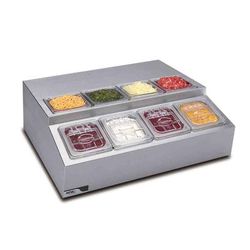 APW Wyott RTR-8 28 7/10" Countertop Refrigerated Prep Rail - Hinged Lid, Stainless Steel, 120 V