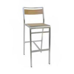 emu AB1220 (06-401) 42 1/2" Sid Barstool w/ Oak Slat Back & Seat - Aluminum, Silver, Oak Design, Foot Rest, Brown