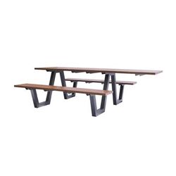 emu A1821A Rectangular Outdoor Picnic Table w/ 2 Benches - 96" x 70", Antique Iron & Walnut, Aluminum