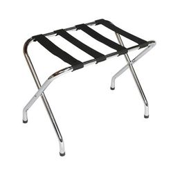 CSL 155C-BL Metal Luggage Rack w/ 2 1/4" Black Poly Straps - 26"W x 16 1/2"D x 20"H, Chrome