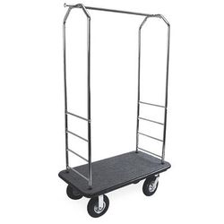 CSL 2000BK-050 BLK Upright Hotel Luggage Cart w/ Black Carpet, Chrome, Silver