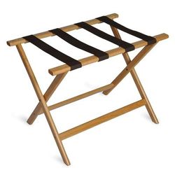 CSL 277LT-1 Wood Luggage Rack w/ 2 1/4" Brown Poly Straps - 26"W x 17"D x 19 1/2"H, Light Finish