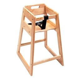 CSL 900LT-KD 27" Stackable Wood High Chair w/ Waist Strap - Rubberwood, Light, Light Brown, Rubber Wood, Beige