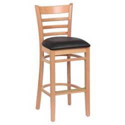 Royal Industries ROY 8002 N BLK Commercial Bar Stool w/ Ladder Back & Black Vinyl Seat, Natural Wood