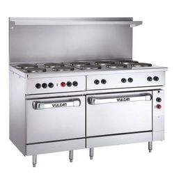 Vulcan EV60SS-10FP240 60" EV Series Commercial Electric Range w/ 10 French Hot Plates, 240v/1ph/3ph, Stainless Steel