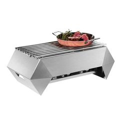 Rosseto SK044 Rectangular Warmer w/ 1 Burner - 28" x 16 5/8", Brushed Stainless, Burner, Fuel Holder, & Grill, Set of 6, Silver