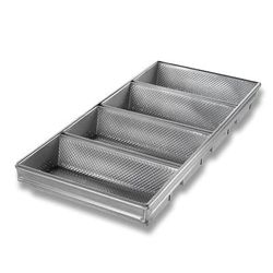 Chicago Metallic 41145 Hearth Bread Pan Set, (4) 11 1/2 6 x 5 3/4 x 2 3/4" Loaves, AMERICOAT Glazed 22 ga Aluminized Steel, Silver