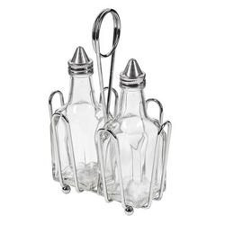 Tablecraft 600ST 6 oz Cruet Set w/ Chrome Rack & Stainless Steel Tops - Glass, Clear
