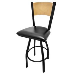 Oak Street SL2150-1S-P Swivel Commercial Bar Stool w/ Solid Wood Back & Wood Seat, Black Metal