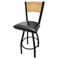 Oak Street SL2150-1S-P BLK Swivel Commercial Bar Stool w/ Solid Wood Back & Wood Seat, Black Metal