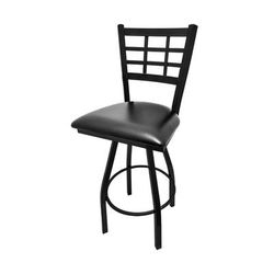 Oak Street SL2163-S BLK Swivel Commercial Bar Stool w/ Metal Window Pane Back & Black Vinyl Seat, Black