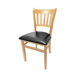 Oak Street WC102NT BLK Dining Chair w/ Vertical Slat Back & Black Vinyl Seat - Beechwood Frame, Natural Finish