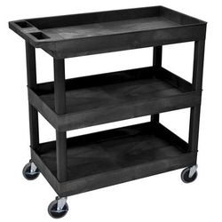 Luxor EC111-B 3 Level Polymer Utility Cart w/ 400 lb Capacity, Raised Ledges, Black