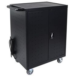 Luxor LLTP32-B 32 Tablet Charging Cart w/ 2 Shelves - 10 ft Cord, Steel, Chrome
