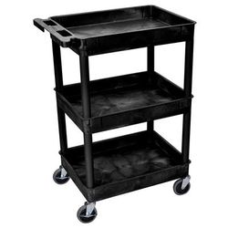 Luxor STC111-B 3 Level Polymer Utility Cart w/ 300 lb Capacity, Raised Ledges, Black