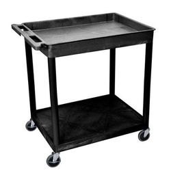 Luxor TC12-B 2 Level Polymer Utility Cart w/ 400 lb Capacity - Raised Ledges, Black