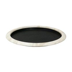 Service Ideas TR1412RIWM 14" Round Non Slip Serving Tray - Stainless Steel, White Marble