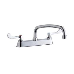 Elkay LK810AT12T4 Deck Mount Faucet w/ 12" Arch Tube Spout & 4" Wrist Blade Handles - 8" Centers, Silver