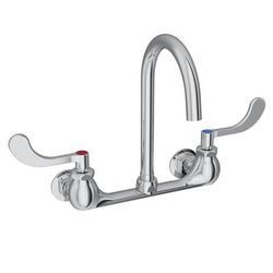 Elkay LK940GN05T4H Splash Mount Faucet w/ 5" Gooseneck Spout & 4" Wrist Blade Handles - 8" Centers, Silver