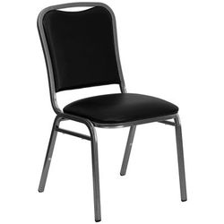 Flash Furniture NG-108-SV-BK-VYL-GG Stacking Banquet Chair w/ Black Vinyl Back & Seat - Steel Frame, Silver Vein, 1.5" Seat
