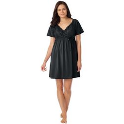 Plus Size Women's Short-Sleeve Lace Top Gown by Amoureuse in Black (Size 4X)