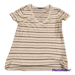 Athleta Tops | Athleta V-Neck Tee Shirt, Cream Brown Stripes | Color: Brown/Cream | Size: M