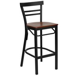 Flash Furniture XU-DG6R9BLAD-BAR-CHYW-GG Commercial Bar Stool w/ Metal Ladder Back & Cherry Wood Seat, Black