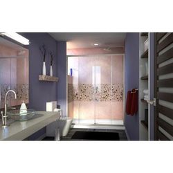 Dreamline DreamLine Visions 36 inch D x 60 inch W x 74 3/4 inch H Semi-Frameless Sliding Shower Door in Brushed Nickel with Center Drain White Shower Base Kit DL-6963C-04CL