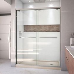 Dreamline DreamLine Encore 36 inch D x 60 inch W x 78 3/4 inch H Semi-Frameless Bypass Shower Door in Brushed Nickel with Right Drain Biscuit Shower Base Kit DL-7007R-22-04