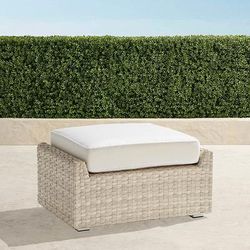 Ashby Ottoman with Cushion in Shell Wicker - Standard, Glacier with Canvas Piping - Frontgate